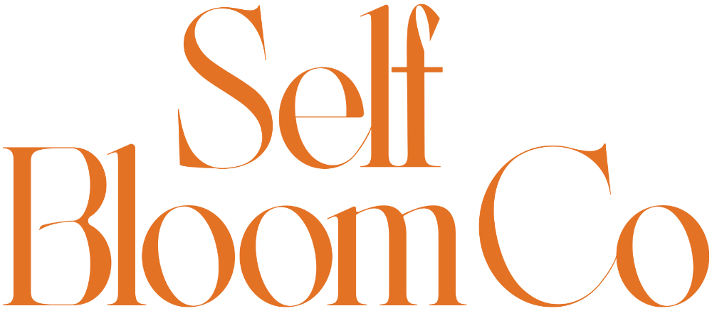 Self Bloom Co elegant text logo in colour burnt orange. Self Bloom Co is a curation of consciously sourced self-care essentials. Designed to support and expand your journey to self.
